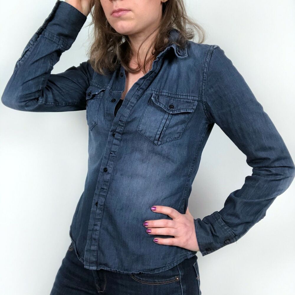 Joe's Jeans Blue Chambray Button Down Long Sleeve The Shirt Women's Size Small